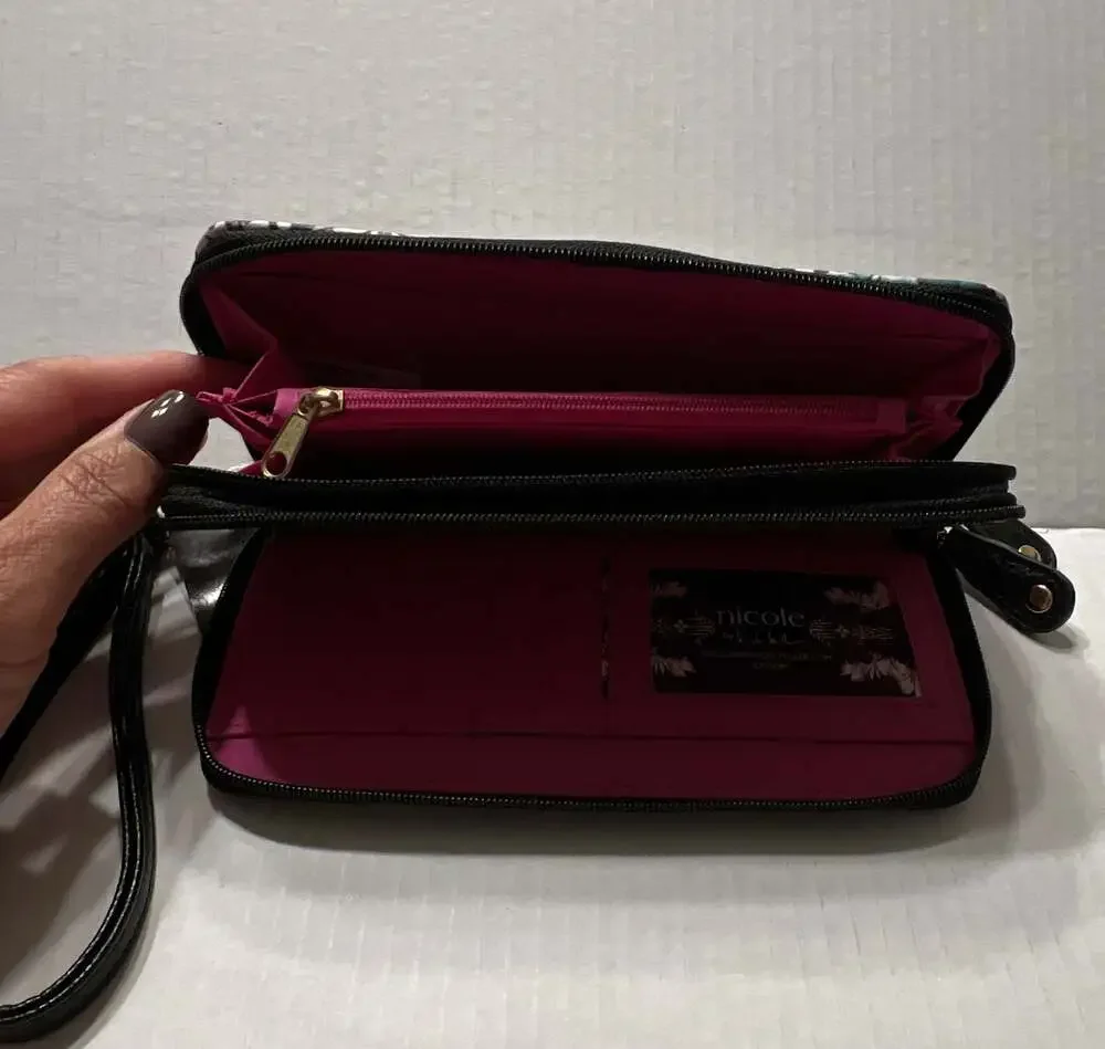 Nicole by Nicole Miller Cara Trp Zip Wallet Stn Gls Petals Floral Wristlet